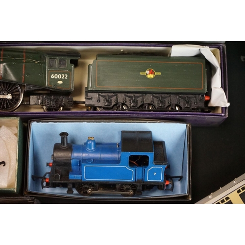 73 - Ten OO gauge locomotives & cars to include Hornby Mallard, Lima BR 0-6-0, Hornby R253 Dock Authority... 