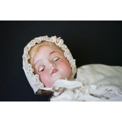 195 - Three early 20th C Armand Marseille bisque headed dolls to include 1 x with sleeping brown glass eye... 