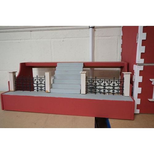 229 - Large Hand Built double fronted wooden Dolls House with gray roof, red walls & white doors / windows... 