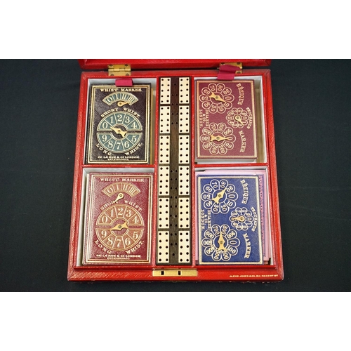 254 - Cased De La Rue & Co London Games Compendium, containing markers and cards, vg with marks and wear t... 