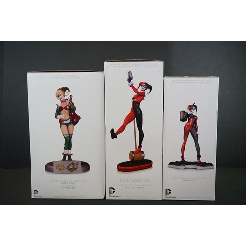 247 - Three boxed DC Collectibles Cold Cast Porcelain statues of Harley Quinn