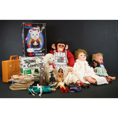 225 - Collection of dolls and toys to include boxed Grandstand First Talking Computer, plastic dolls etc (... 