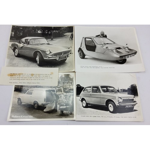 229 - Automobilia - press photographs for the Bond Bug, Reliant Sabre, Reliant Kitten Van & Reliant Re... 