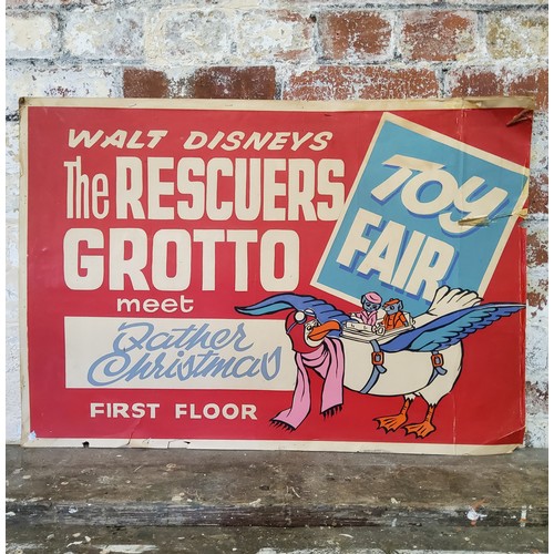 100 - Toys - Advertisement- 'Walt Disneys The Rescuers Grotto meet Father Christmas TOY FAIR' cardboard ad... 