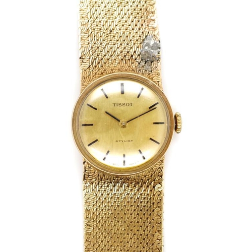 Vintage Tissot 9ct gold ladies watch. Gold case, clasp, mesh strap ...