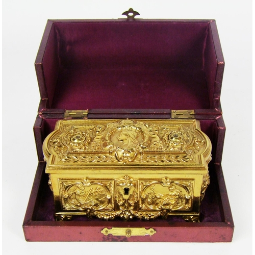 A Queen Victoria Diamond Jubilee gilt brass casket, decorated with ...