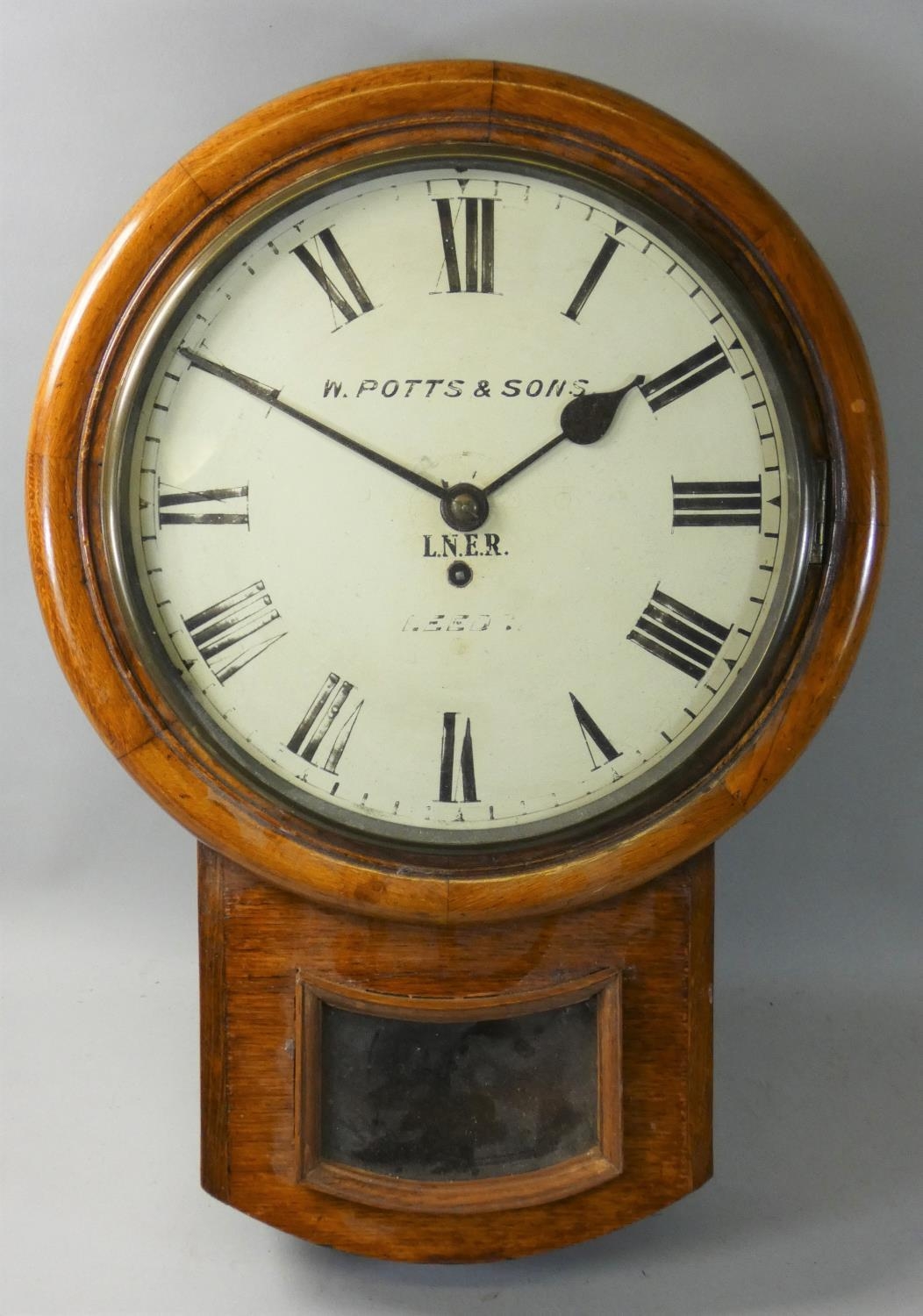 W. Potts, Leeds, a Victorian single fusee drop dial oak clock, the 12 ...