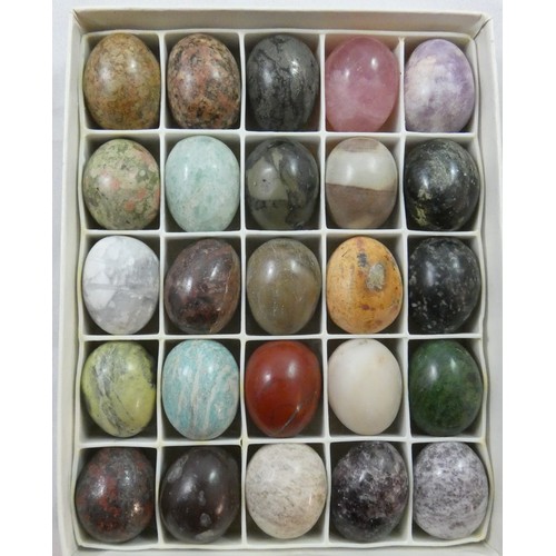 231 - A collection of 25 Zimbabwean egg shape gemstones, to included Serpentine, Aventurine and Red Jasper... 