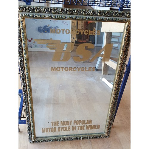 6 - A mirror with painted BSA advertisement, 78 x 53 cm overall.