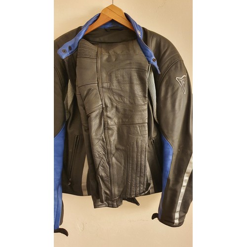 17 - A Dainese leather jacket, size 58 and a pair of Frank Thomas leather trousers, size 34.