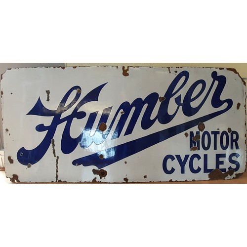 151 - A vitreous enamel Humber Motor Cycle advertising sign, 58 x 126 cm.