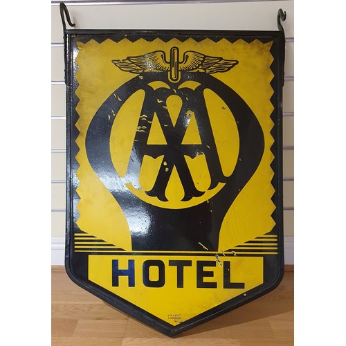 136 - A vitreous enamel double sided, bracket hung AA Hotel sign, 80 x 56 cm.