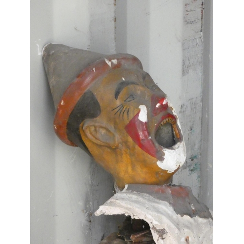 397 - A Victorian fairground ball game, with plaster clown head and torso, in need of restoration, head 30... 