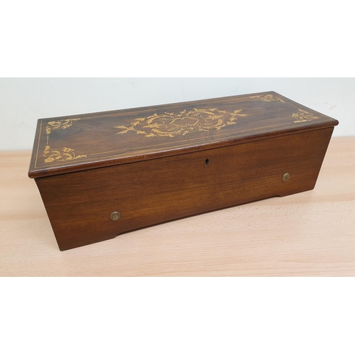 442 - Lecoultre and Granger A 19th century Swiss music box, rosewood case with boxwood inlay, single comb ... 