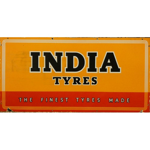56 - A India Tyres vitreous enamel advertising sign, H x 46, W x 92cm