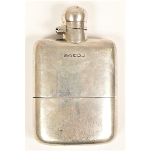 56 - A silver two piece hip flask, by Dixon & Son, Sheffield 1919, pull off base and bayonet cap, 12 x 7c... 