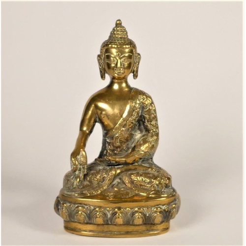 282 - A Thai bronze Buddha, with crossed legs and right hand out stretched, 20cm