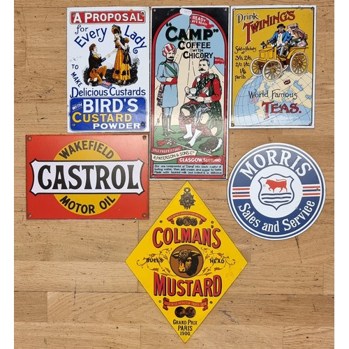 29 - A Colmans Mustard reproduction vitreous enamel advertising sign, 34 x 26cm and five other reproducti... 