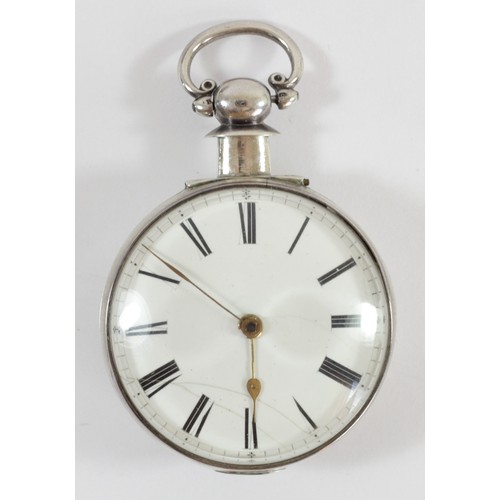 99 - A Victorian silver pair cased pocket watch, Birmingham 1841, white enamel dial with Roman numerals, ... 