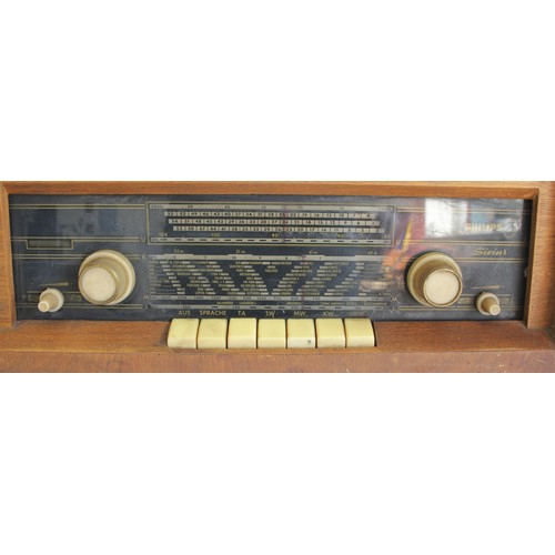 114 - A Philips Sirius valve radio, together with a pair of Philips Type EG loudspeakers