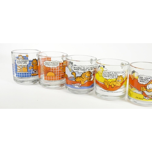 180 - Two sets of McDonald’s USA Garfield glass mugs, 8 in total, set one includes the captions “I’m easy ... 