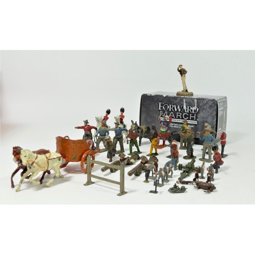 234 - A collection of over thirty cast metal figures, mainly military, also including a Corgi Forward Marc... 