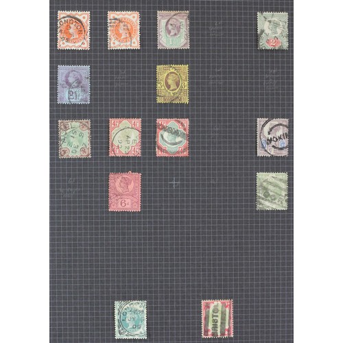 261 - G.B. stock book, Victoria various, used, 1934 Seahorses half crown and five shillings, used, 1/2 pen... 