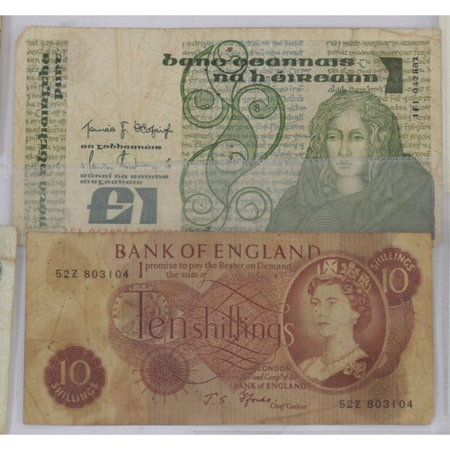 265 - A £10 note signed by Lester Piggott, a blue Peppiatt £1 note, a green Beale £1 note, a Beale 10 shil... 