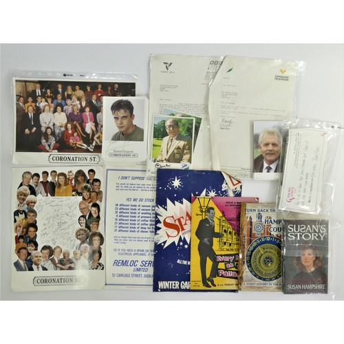 322 - A collection of autographs from the cast of Emmerdale, Coronation Street and Eldorado, including let... 