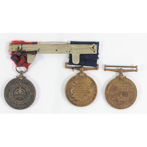 402 - A trio of Police medals, awarded to P.C.E. Simpson, Metropolitan Police, 1897 Jubilee, 1902 Coronati... 