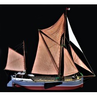 Beryl Iris, a very well detailed radio controlled Thames barge, with fibreglass hull, timber deck and superstructure, white metal fixings, single screw motor, navigation lights, lead/metal detachable keel, no control handset, carry box, 155 x 130cm.