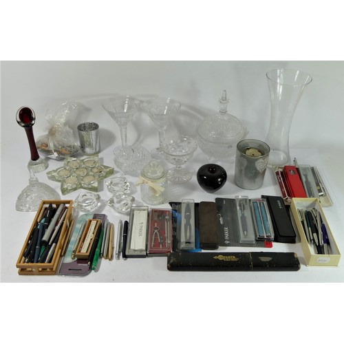 21 - A large collection of ceramics and glassware, together with a selection of fountain & ballpoint pens... 