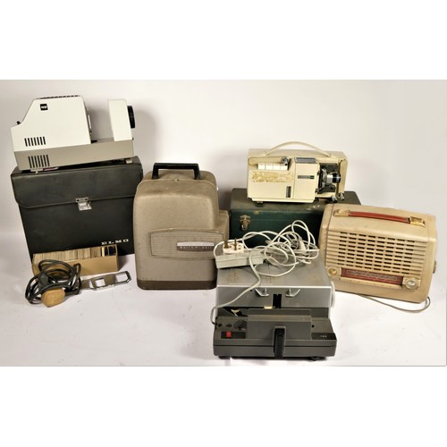 35 - A collection of vintage tech, to include projectors, gramophone spares, mains units, slides, radios ... 
