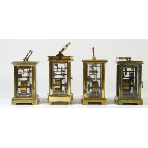 Four brass cased manual wind carriage clocks, comprising of an English "Henley" of London example an