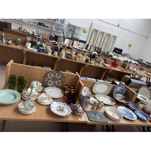 22 - A collection of glass and china including Old Willow, commemorative ware, part tea set etc.