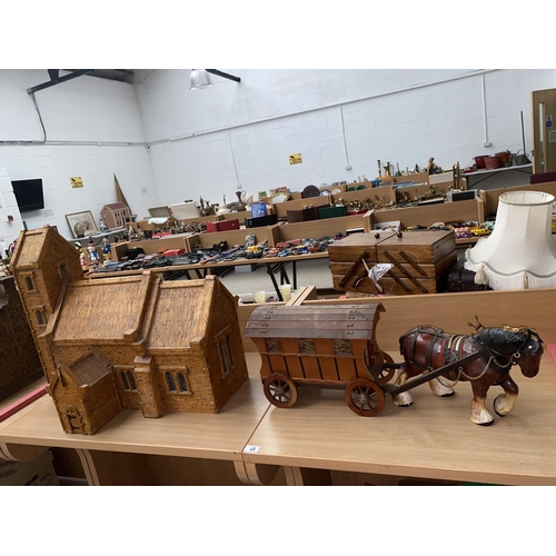 33 - A large scratch built matchstick model of a church and a horse and cart