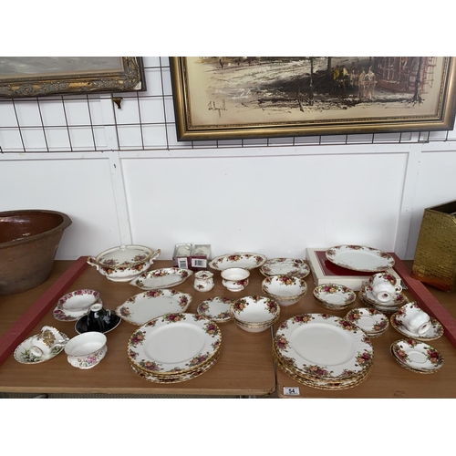 54 - A collection of Royal Albert Old Country Roses dinner service, candles, cake tier etc - over 45 piec... 