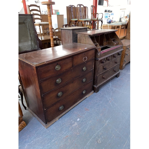 548 - Oak bureau (need restoration) and a mahogany chest of drawers