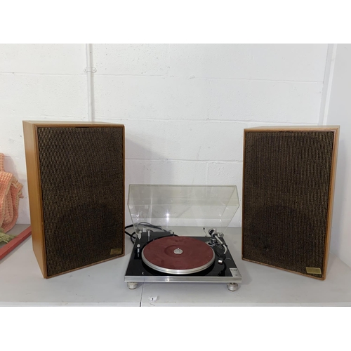 1 - A Michell Focus One turntable together with a pair of vintage teak cased acoustic suspension AR2 spe... 