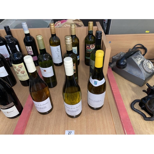 27 - Nine bottles of white wine including Pinot Grigio, Chablis etc.