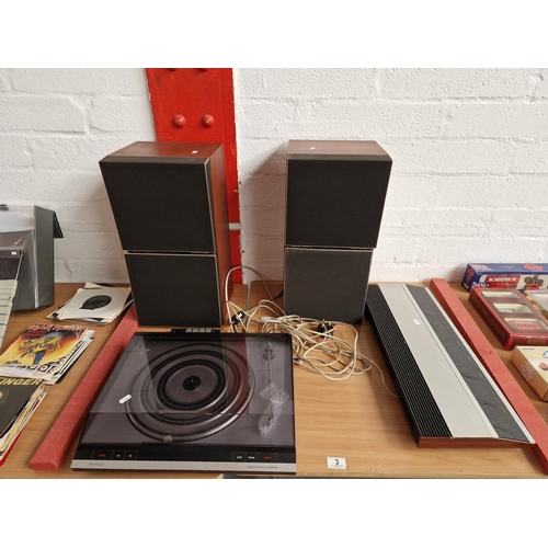 3 - A Bang & Olufsen Beomaster 2400, 2 amplifiers, B&O Beogram 2402 record deck and 2 B&O Beovox S50 spe... 