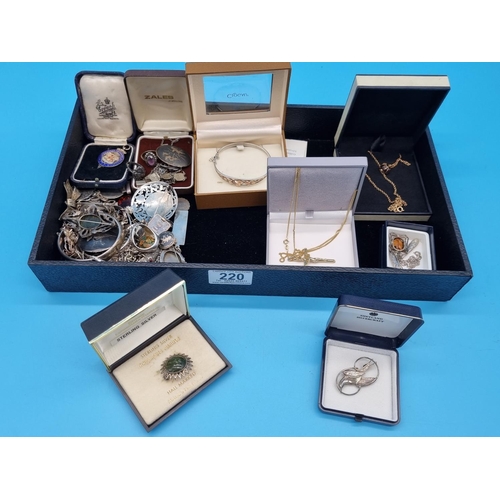220 - Silver jewellery - bracelets, chains, brooches etc including a boxed Clogau silver bracelet