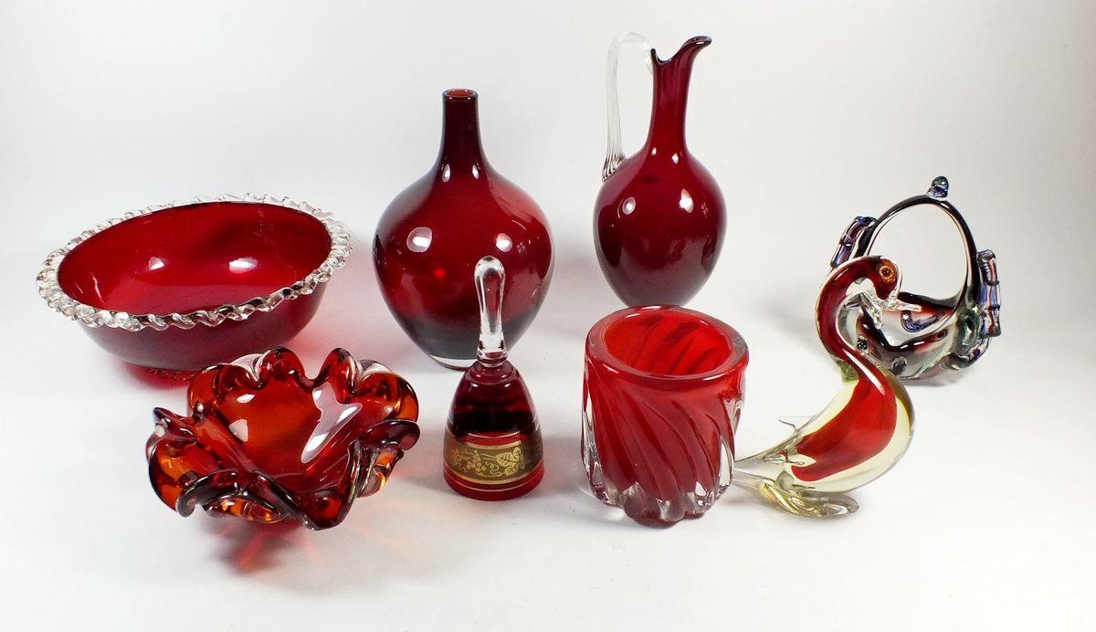 A group of 1960's red studio glass etc