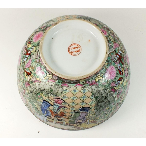 19 - A large modern Canton bowl painted dignitaries and flowers, 30cm diameter