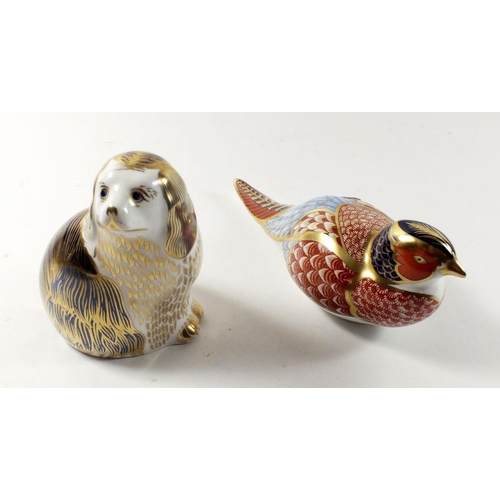 2 - A group of Royal Crown Derby Imari paperweights in the from of a King Charles Spaniel and pheasant (... 