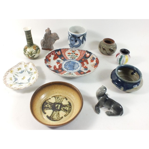 36 - A small selection of ceramics to include a Metzler and Ortloff seal, Japanese Imari dish, Dresden so... 