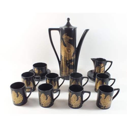 40 - A Portmeirion 'Phoenix' pattern vintage coffee set comprising: eight cups, six saucers, sugar, jug a... 