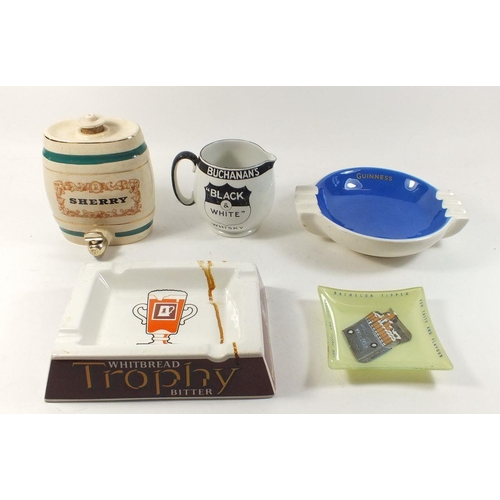 45 - A group of Brewery bar advertising items including Guinness ashtray, Buchanan's jug etc.