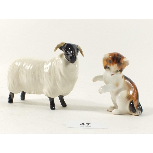 47 - A Beswick sheep and a Doulton Cat