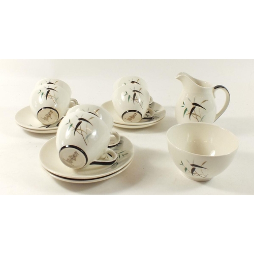 59 - A Royal Doulton vintage Bamboo coffee set comprising: six cups and saucers, jug and sugar bowl
